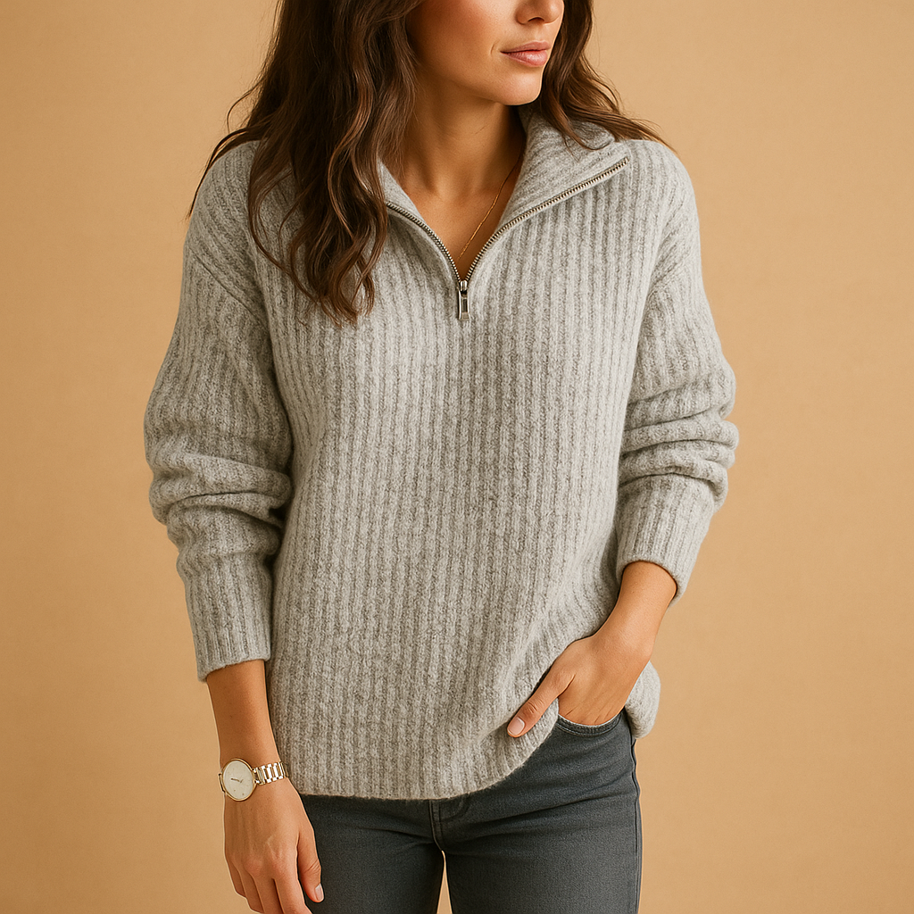 Elise | Chic damebluse med halv lynlås og komfortabel pasform