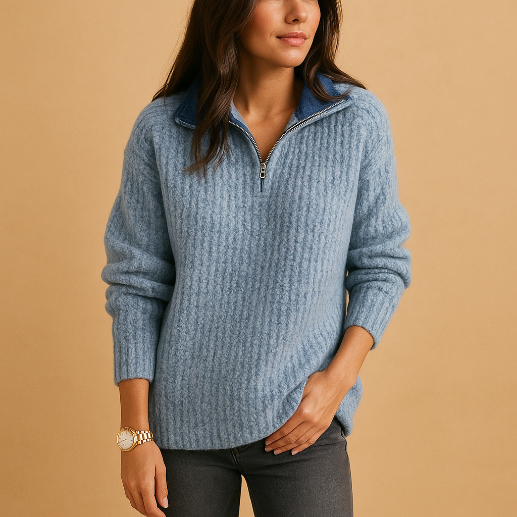 Elise | Chic damebluse med halv lynlås og komfortabel pasform