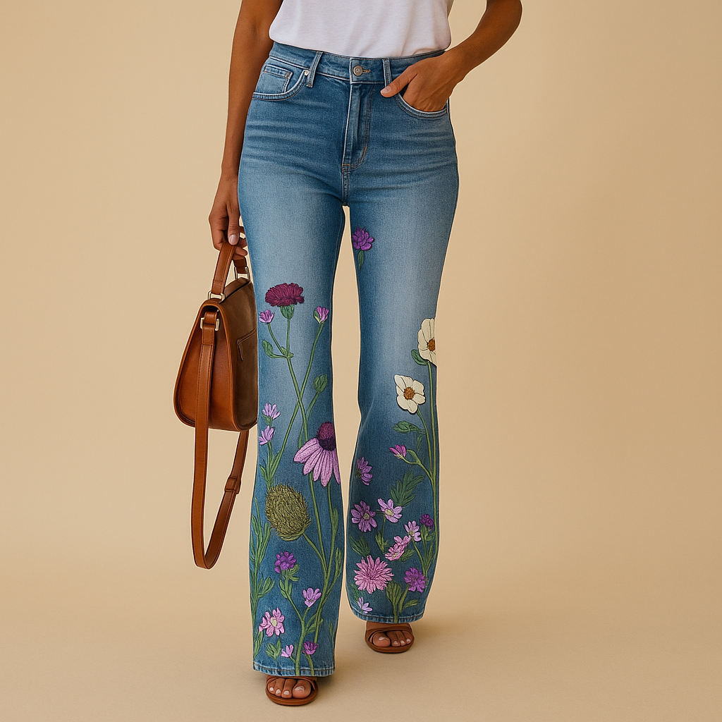 Yara | Flared jeans med blomsterprint til damer