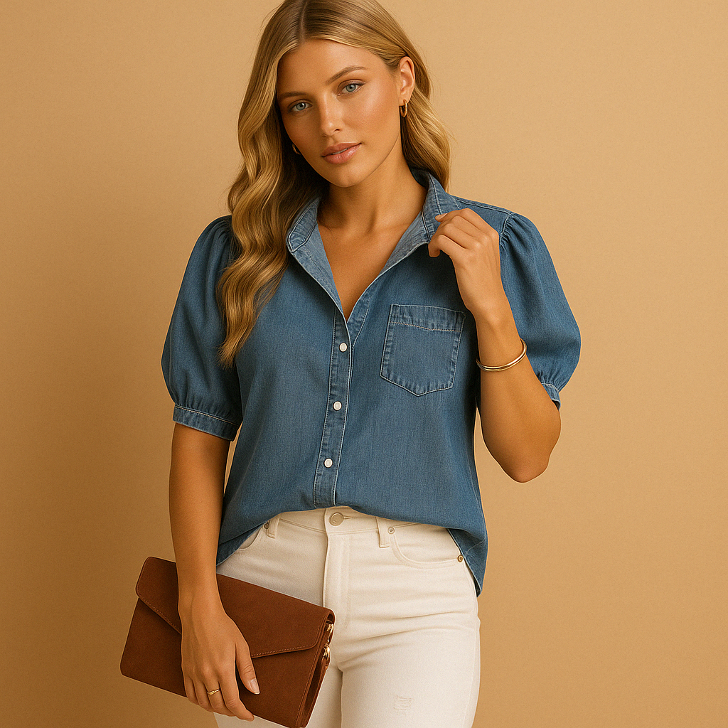 Hannah | Klassisk denimbluse med knaplukning til kvinder