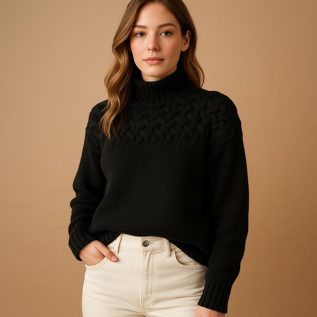 Elise | Lang, strikket sweater med høj hals til damer