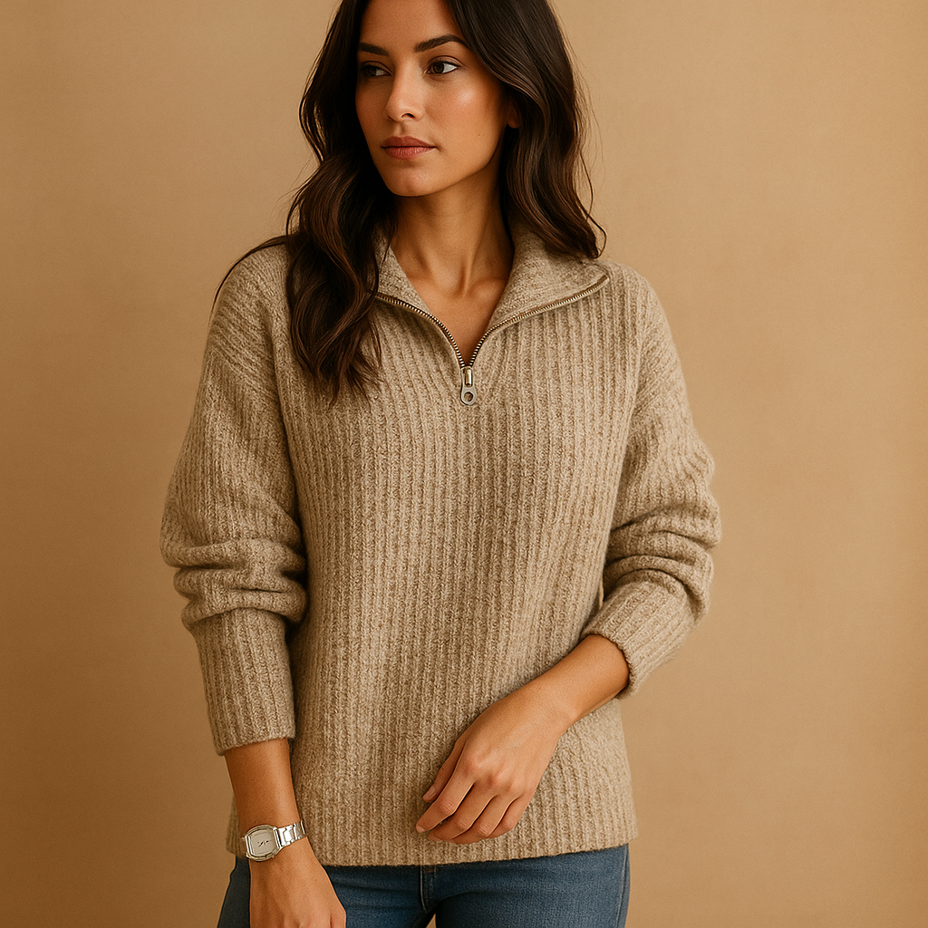 Elise | Chic damebluse med halv lynlås og komfortabel pasform