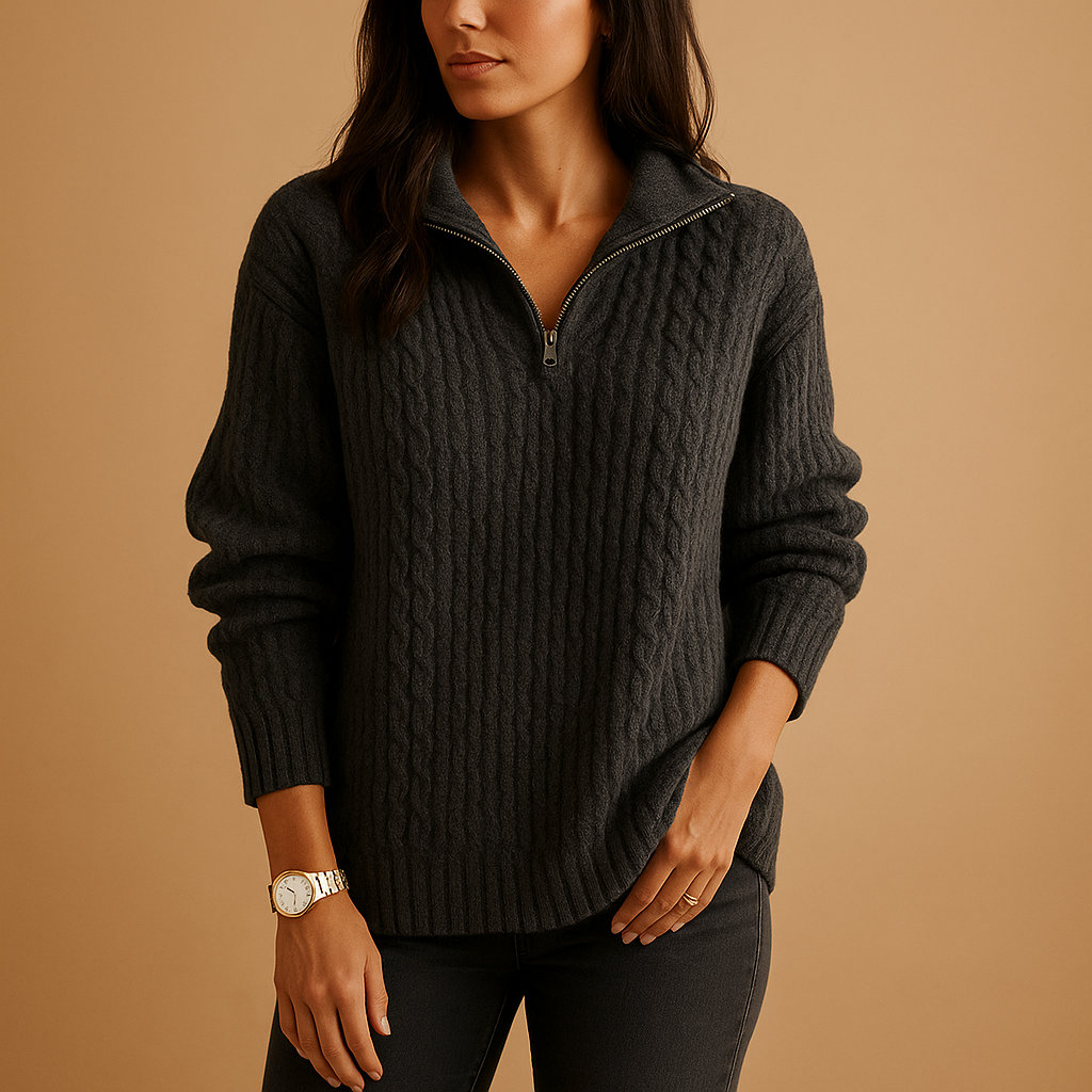 Elise | Chic damebluse med halv lynlås og komfortabel pasform