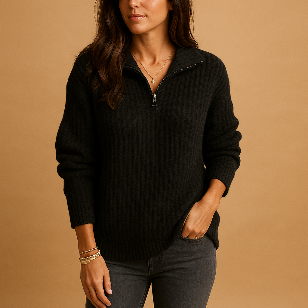 Elise | Chic damebluse med halv lynlås og komfortabel pasform