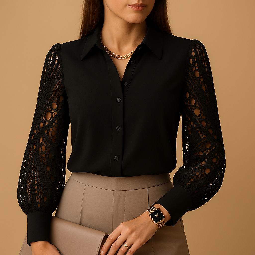 Yara | Elegant bluse med blondeærmer til kvinder