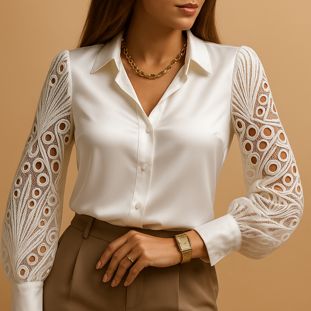 Yara | Elegant bluse med blondeærmer til kvinder