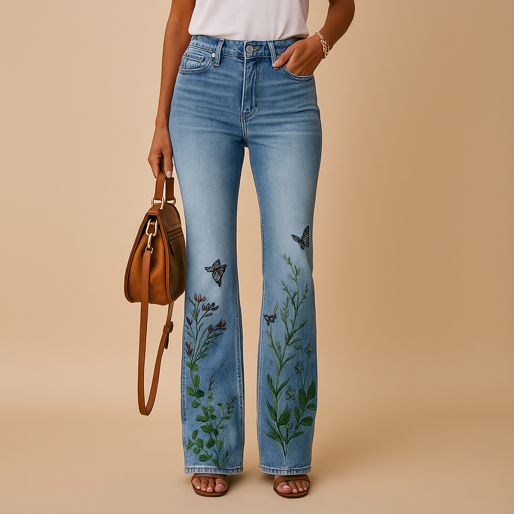 Yara | Flared jeans med blomsterprint til damer