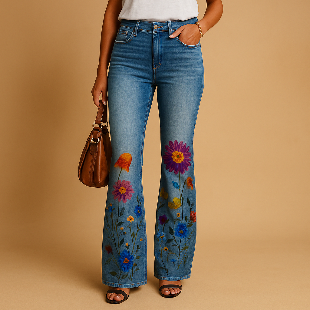Yara | Flared jeans med blomsterprint til damer