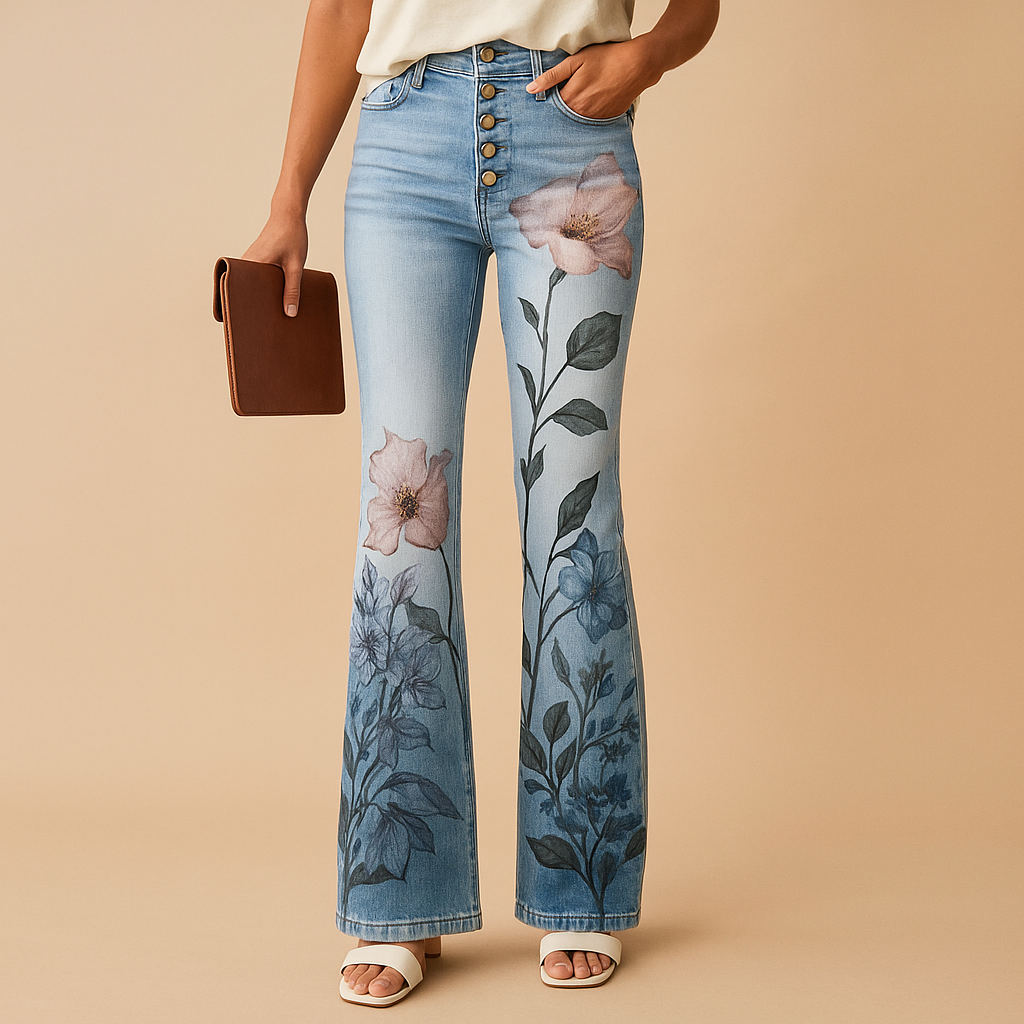 Yara | Flared jeans med blomsterprint til damer