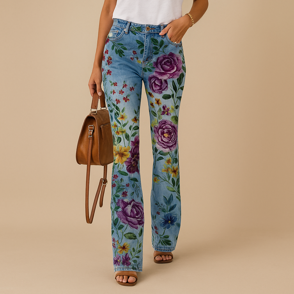 Yara | Flared jeans med blomsterprint til damer