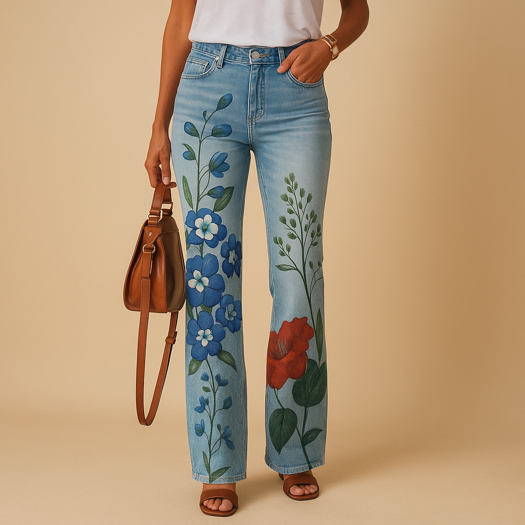 Yara | Flared jeans med blomsterprint til damer