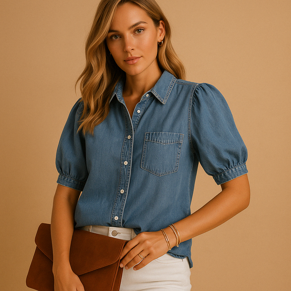 Hannah | Klassisk denimbluse med knaplukning til kvinder