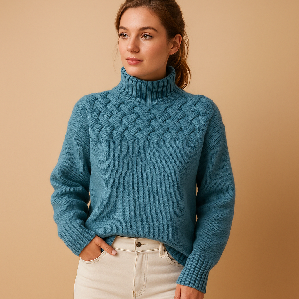 Elise | Lang, strikket sweater med høj hals til damer