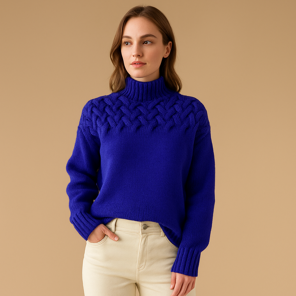Elise | Lang, strikket sweater med høj hals til damer