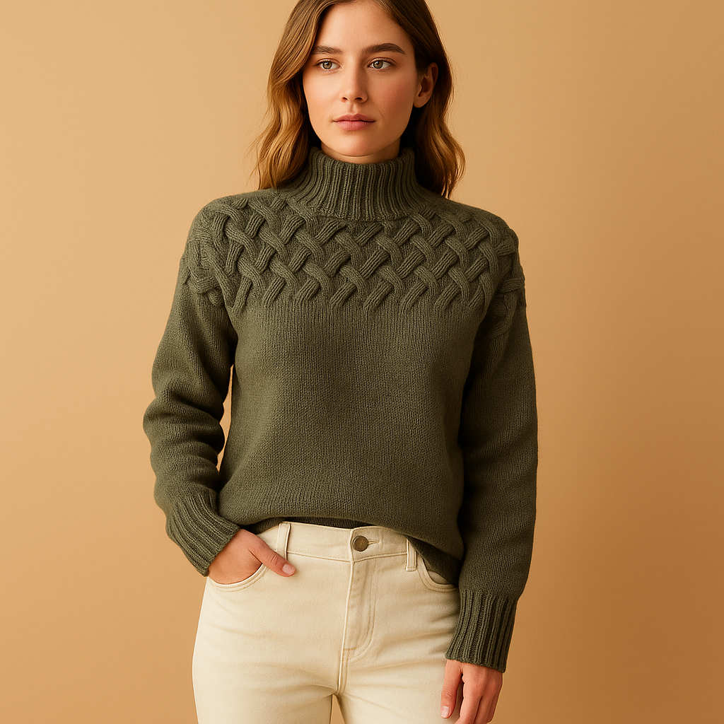 Elise | Lang, strikket sweater med høj hals til damer