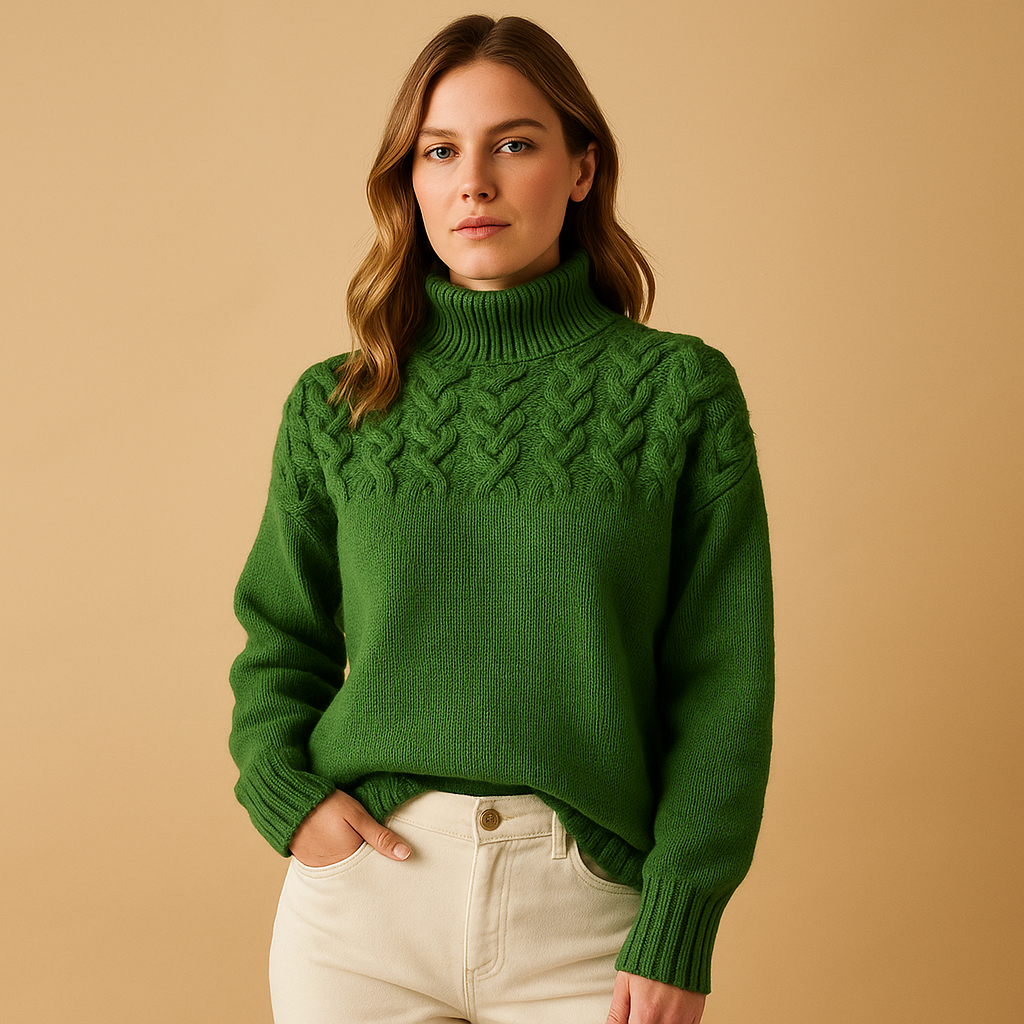 Elise | Lang, strikket sweater med høj hals til damer