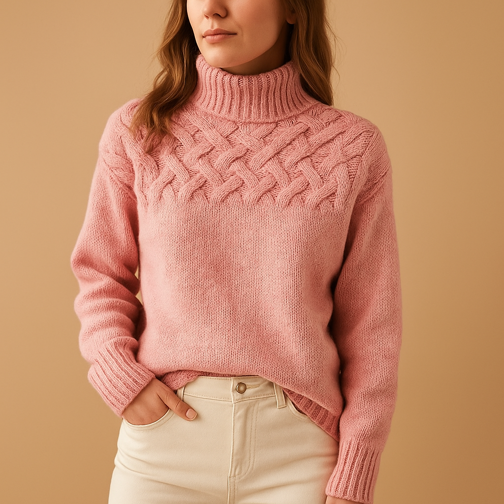Elise | Lang, strikket sweater med høj hals til damer
